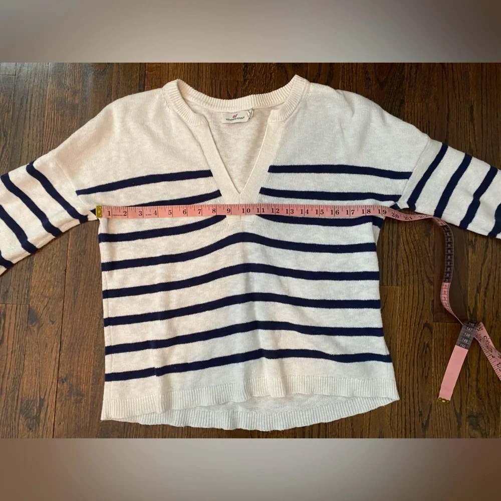 Vineyard Vines- linen cotton blend Knit Pullover v neck striped flare sleeve S - Picture 4 of 16